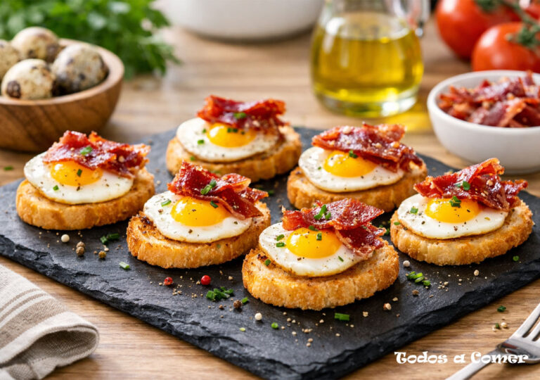 Receta fácil de canapés de huevo de codorniz y jamón ibérico