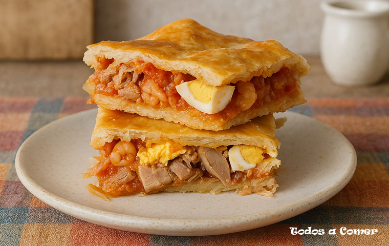 Receta de empanada de atún y gambas. ¡Con masa casera!