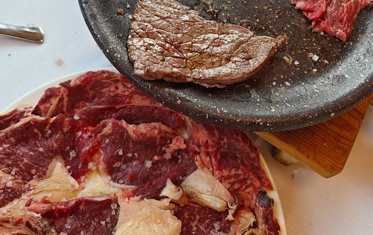 Carne a la teja en El Riscal