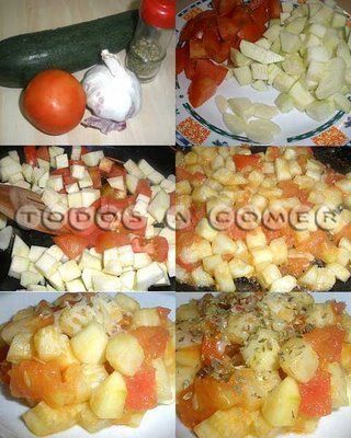 Preparación del calabacín con tomate y orégano
