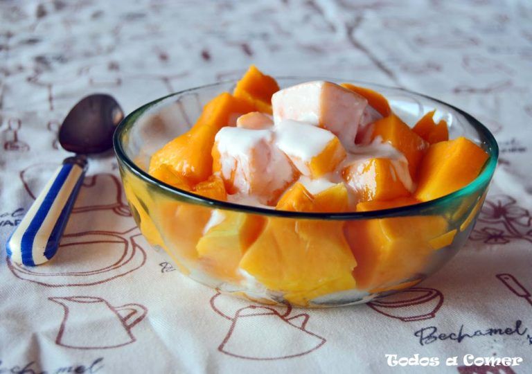 Receta de mango con yogur y chocolate