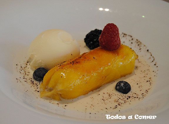 Restaurante Pedro Larumbe. Torrijas de mango con horchata