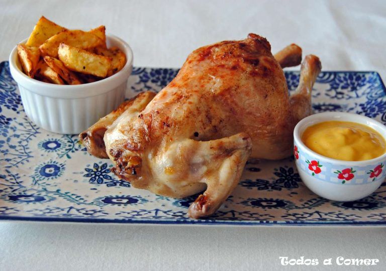Picantones asados con salsa de naranja