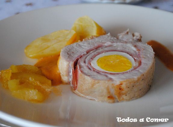 Receta. Lomo relleno con patatas y manzana caramelizada Receta. Lomo relleno con patatas y manzana caramelizada
