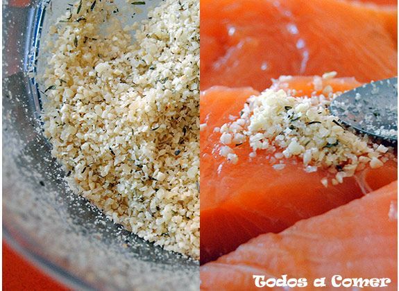 Receta. Salmón en costra de frutos secos. Preparación