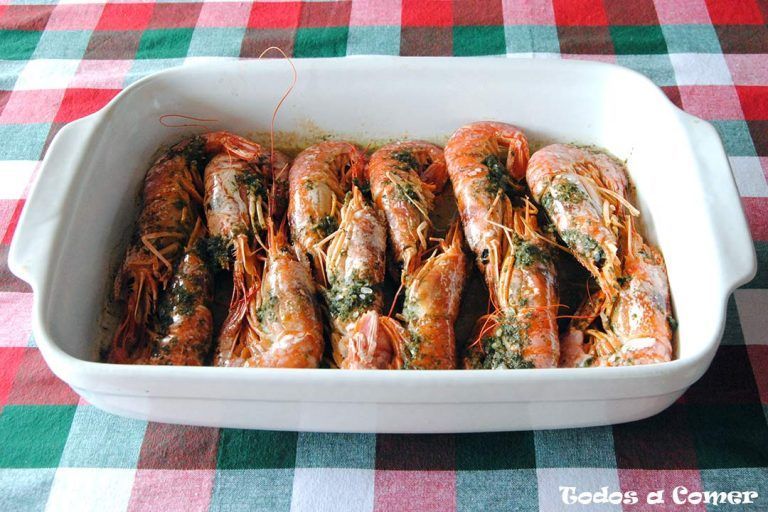 langostinos o gambones al horno