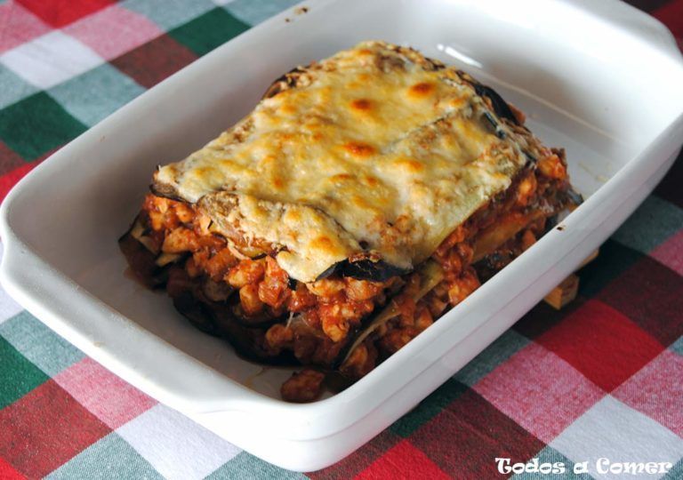Lasaña de berenjena y carne picada