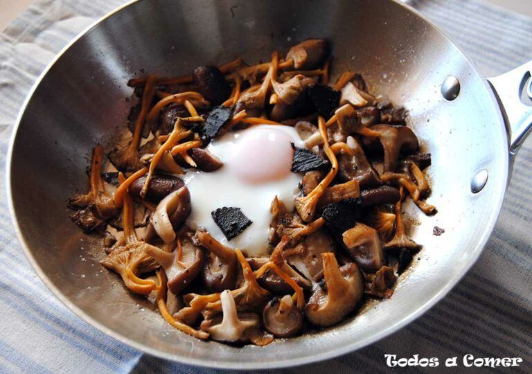 Setas a la plancha con huevo y trufa. Receta fácil