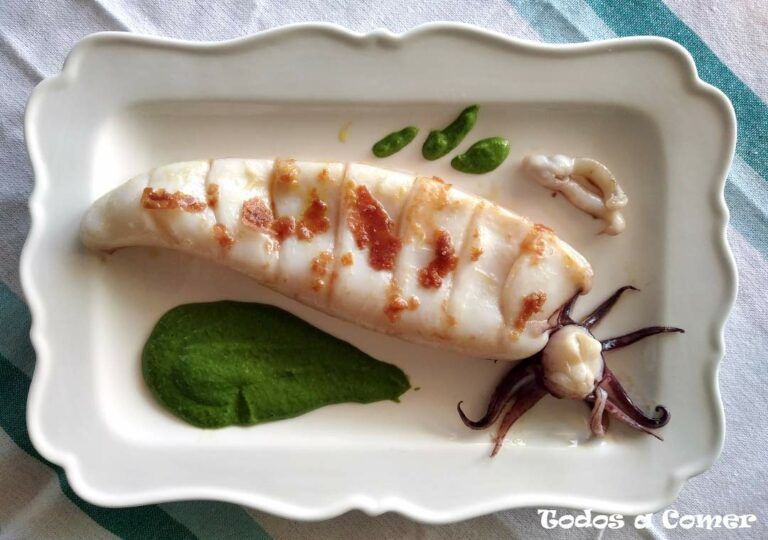 Calamar a la plancha con pesto de grelos - Receta