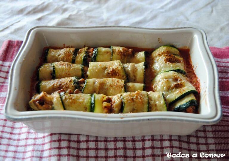 Canelones de calabacín rellenos de carne picada