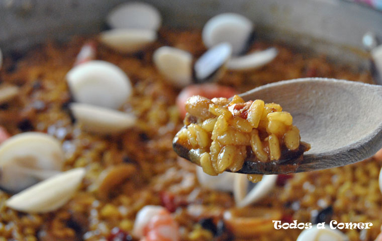 Arroz con almejas y gambas- Así queda el grano
